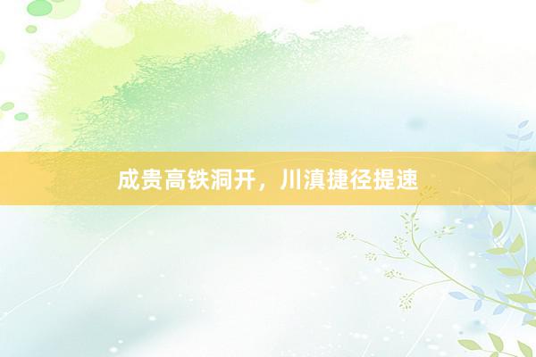 成贵高铁洞开，川滇捷径提速